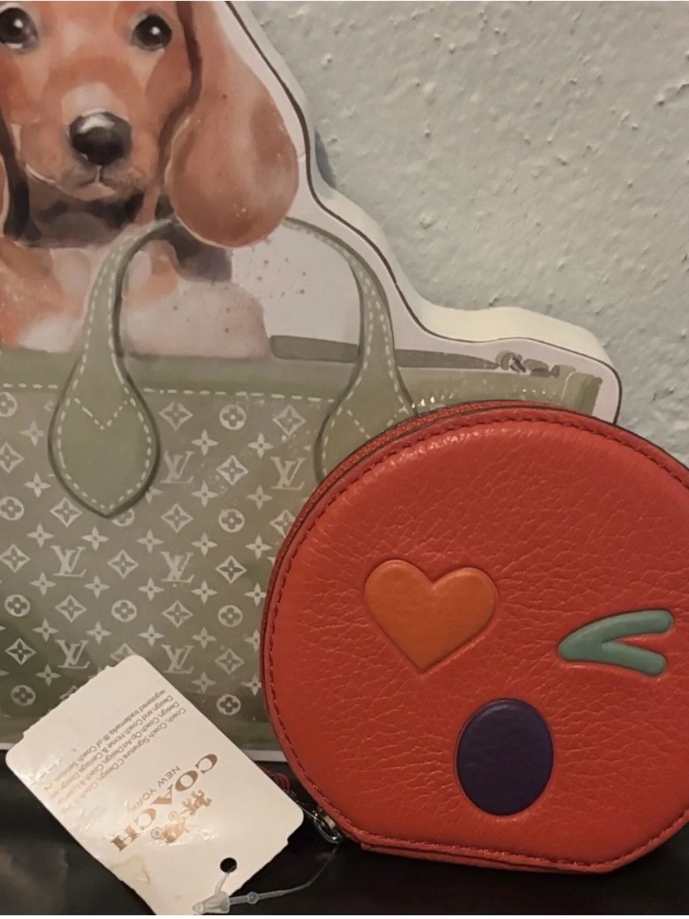 Coach Red Leather Coin Pouch with Multicolor Appliqués